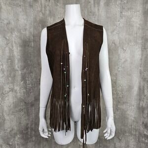 Vintage 70s Pioneer‎ Wear Suede Fringe Vest Beaded Western Hippie Boho Festival
